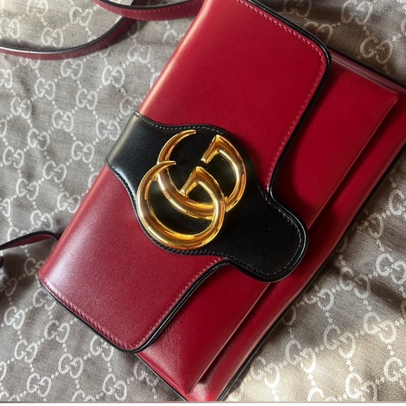 Gucci Red/Black Leather Small Arli Crossbody Bag - Picture 7 of 11